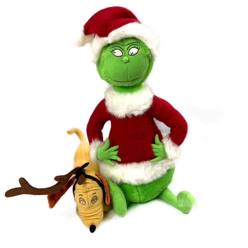 Vintage Grinch with suit pockets and Max plush dolls Dr Seuss for Hallmark Cards